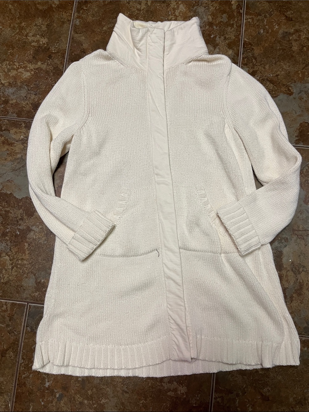 Eileen Fisher Cream Zip-Front Knit Cardigan Coat